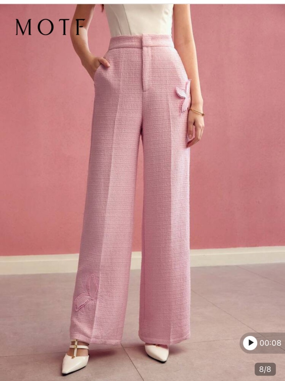MOTF Pink Tweed Wide-Leg Feminine Pants - Picture 8 of 17
